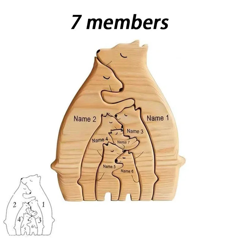 Puzzle en bois – Famille d’ours personnalisée