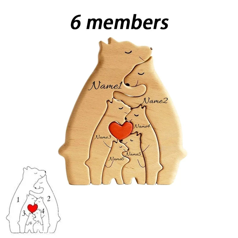 Puzzle en bois – Famille d’ours personnalisée