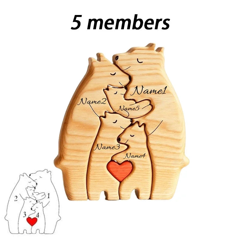 Puzzle en bois – Famille d’ours personnalisée