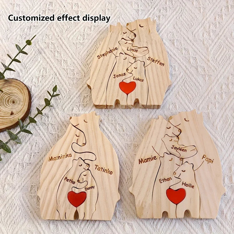 Puzzle en bois – Famille d’ours personnalisée
