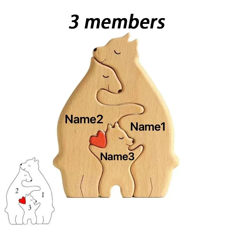 Puzzle en bois – Famille d’ours personnalisée