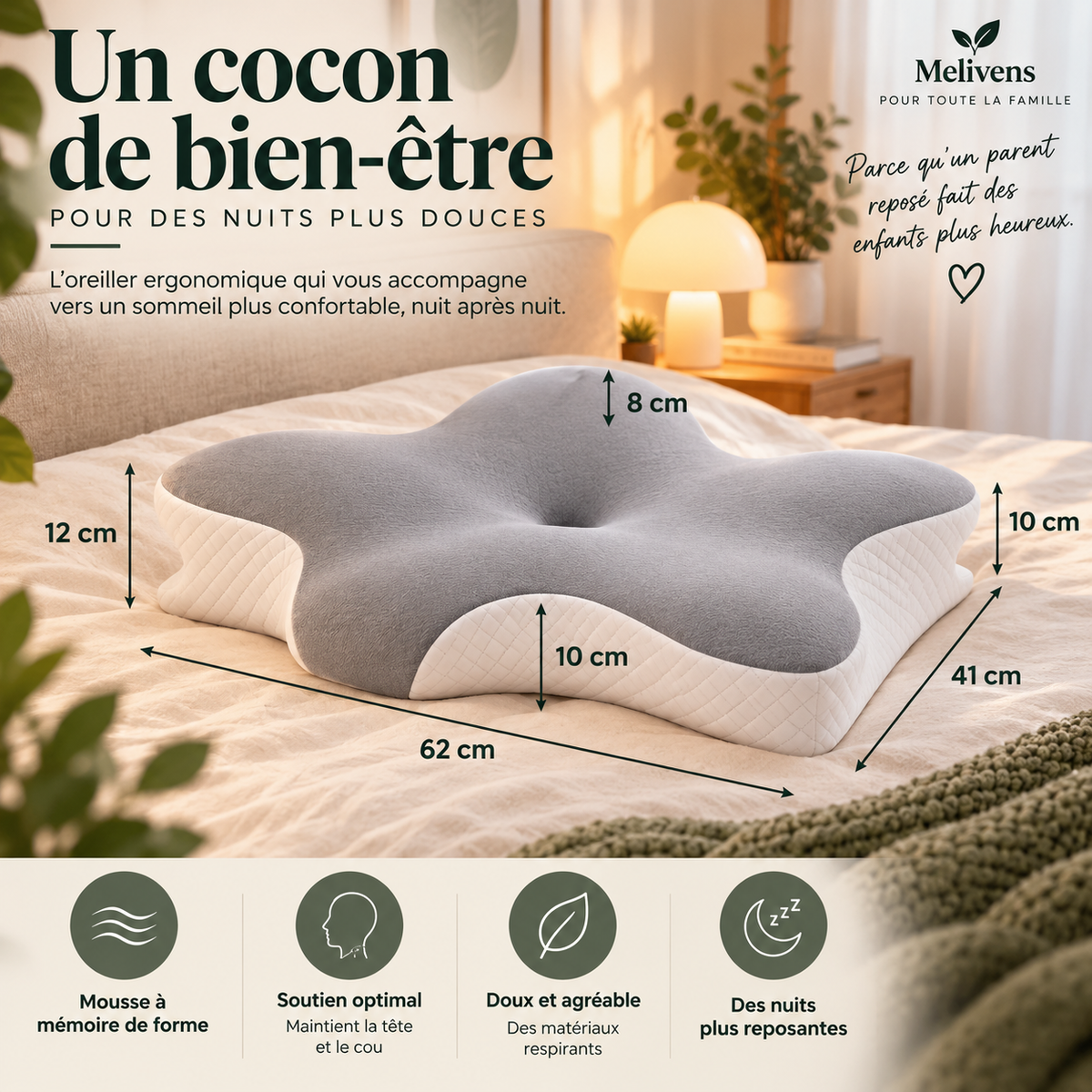 Oreiller Ergonomique à Mémoire de Forme – Douce Nuit
