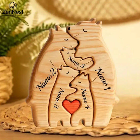 Puzzle en bois – Famille d’ours personnalisée
