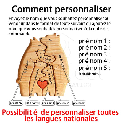 Puzzle en bois – Famille d’ours personnalisée