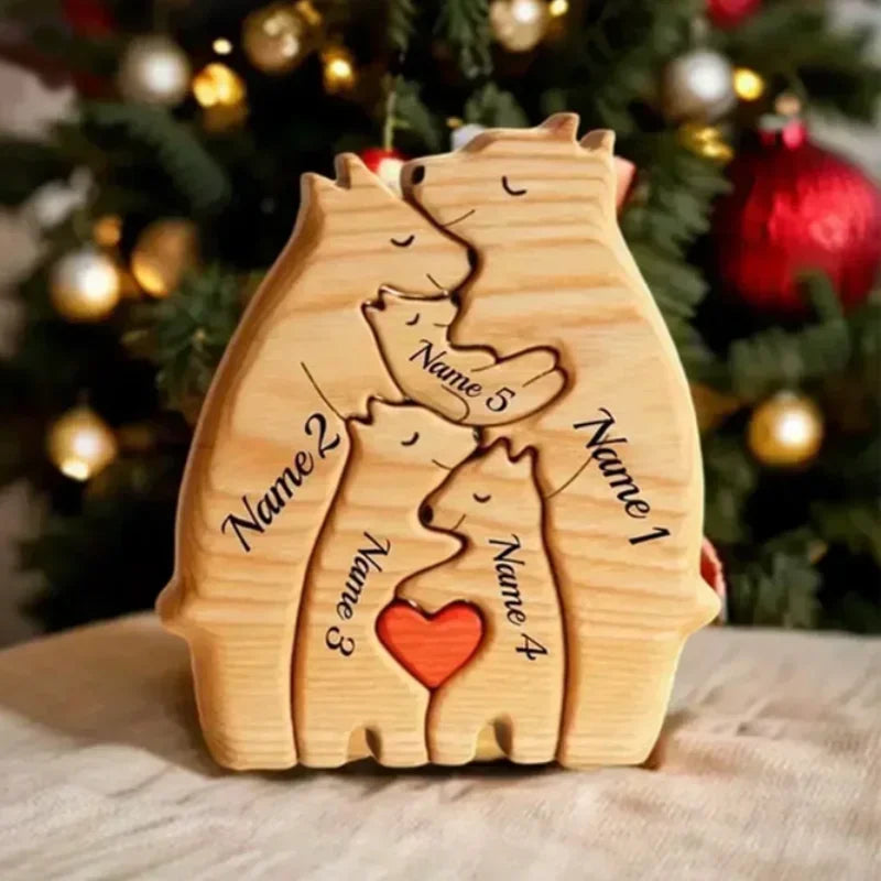Puzzle en bois – Famille d’ours personnalisée